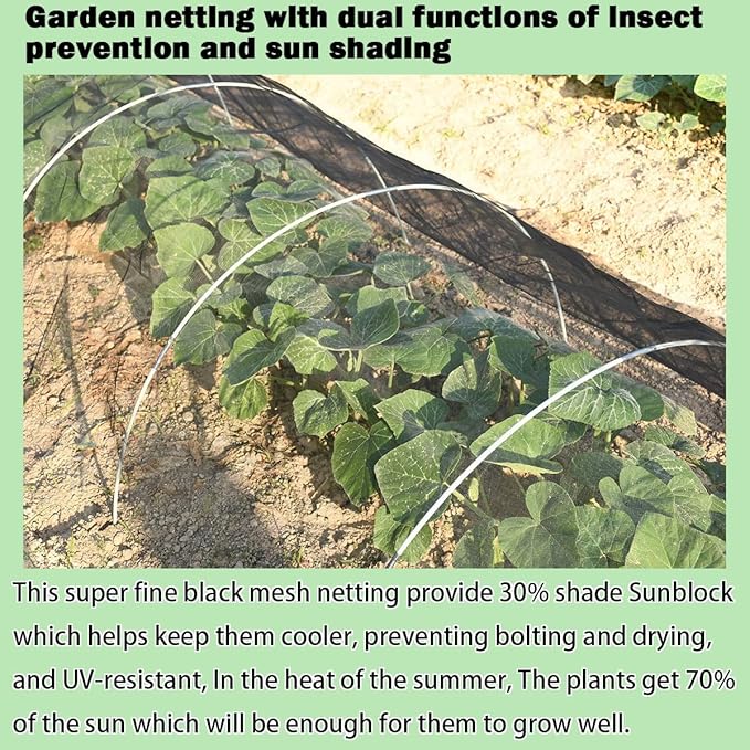 Abimars Thicker Garden Mesh Netting, 6.6’ x 16.5’ Ultra Fine Black Plant Row Covers for Vegetables Plants Fruits Flowers Protection, Nano PPT, Shading Rate 30%