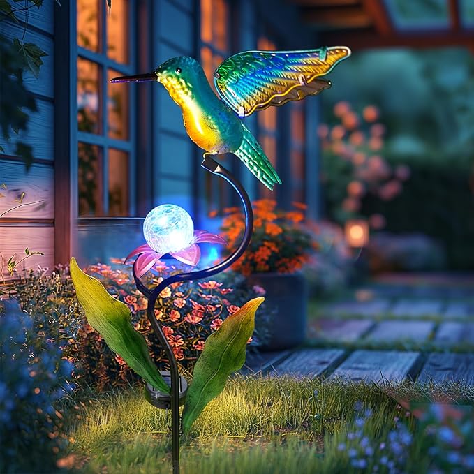 HONGLAND Solar Lights Outdoor for Garden Decor - 46 Inch Hummingbird Solar Lights for Outside, Solar Hummingbird Decorative Garden Stakes for Lawn Patio Yard Porch