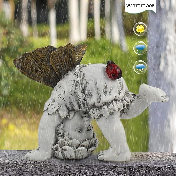 Fairies for Fairy Garden Solar Decor - Fairy Figurines Resin Outdoor Statues Ornaments with Light up Ladybug for Patio,Lawn,Yard,Porch,Outside Angel Gifts