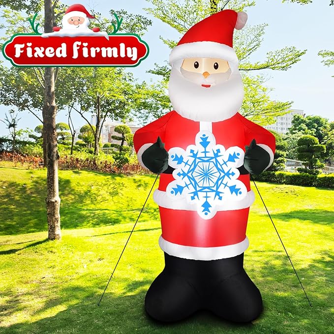 7FT Christmas Inflatable Outdoor Decoration Blow Up Santa Claus Hold Snowflake Yard Decor Built-in LED Lighted Xmas Garden Lawn Patio Party Holiday Ornaments