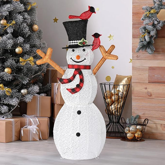 VINGLI 5FT Outdoor Snowman Christmas Decorations, Lighted Outdoor Snowman w/120 LED Lights, Tall Hat, Red Scarf, Ground Stakes, Zip Ties for Indoor, Yard, Outside Xmas Decor