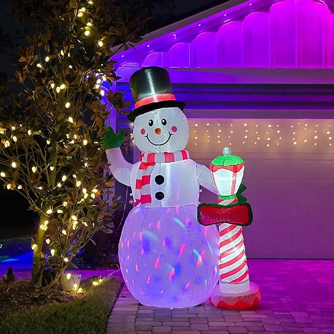 HOMCOM 8ft Christmas Inflatables Outdoor Decorations Snowman with North Pole Sign, Blow-Up Yard Christmas Decor with LED Rotating Colorful Lights Display