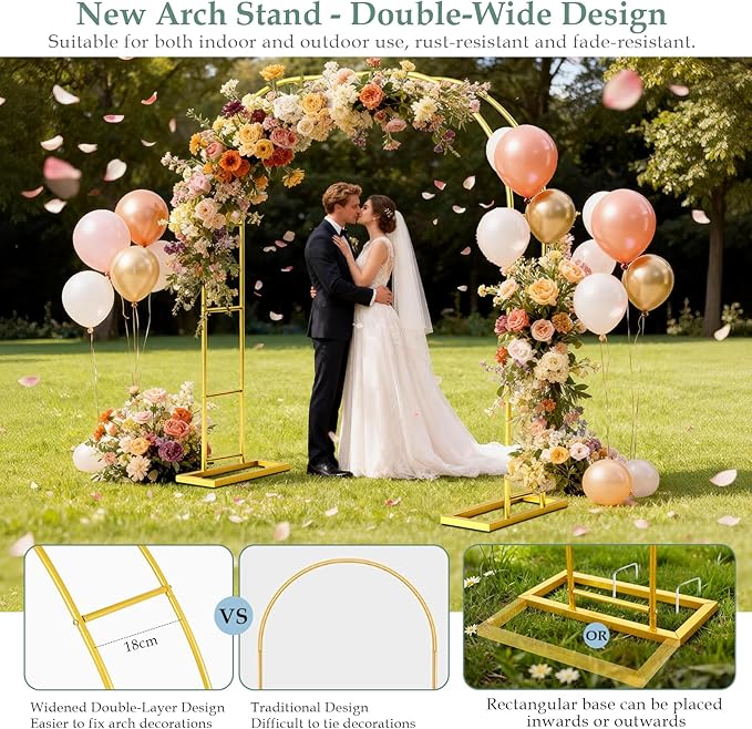 Wedding Arch 6.6FTx3.5FT, Garden trellis for climbing plants outdoor, Gold Metal Pergola Arbors for Flower Arch Archway, Assemble Freely 3 Sizes for Party Decoration,Garden Wide Arbor Trellis