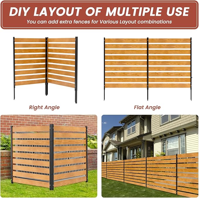 LILYPELLE 38in W x 42in H Air Conditioner Fence, 2 Panels Wood Outdoor Privacy Screen for Outside with Metal Stakes, Trash Can Pool Equipment Enclosure Panels Decorative Fences
