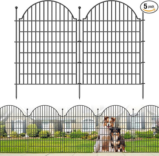 5 Panels Decorative Outdoor Garden Fencing for Yard, 40in (H) x 11.8ft (L) No Dig Animal Barrier Fence, Rustproof Metal Wire Dog Fences Outdoor Panel Border with Temporary Ground Stakes