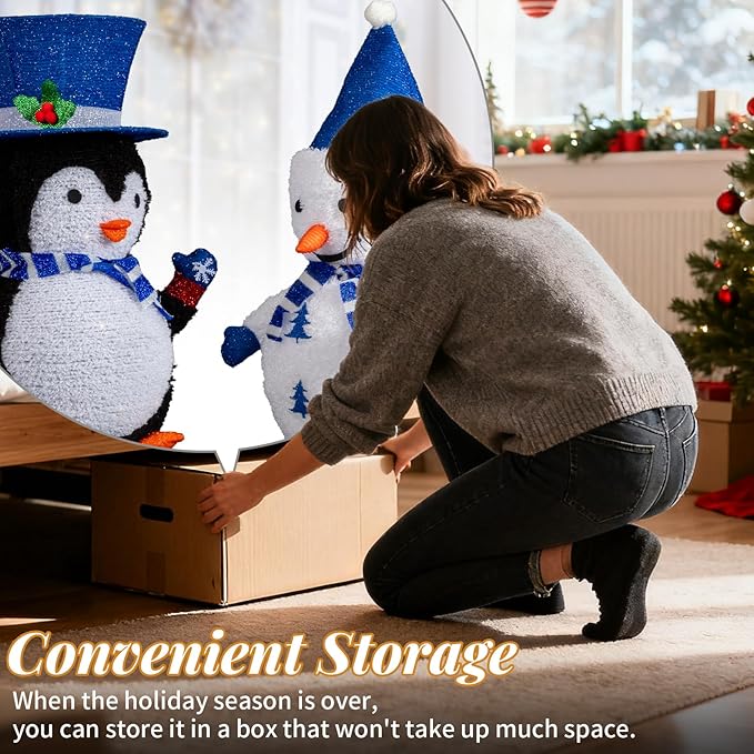 VINGLI 2 Pack 28 Inch Lighted Snowman Penguin Christmas Decorations, Prelit LED Outdoor Indoor Yard Lawn Garden Pathway Front Porch Home Holiday Winter Xmas Christmas Party Decor Display Set