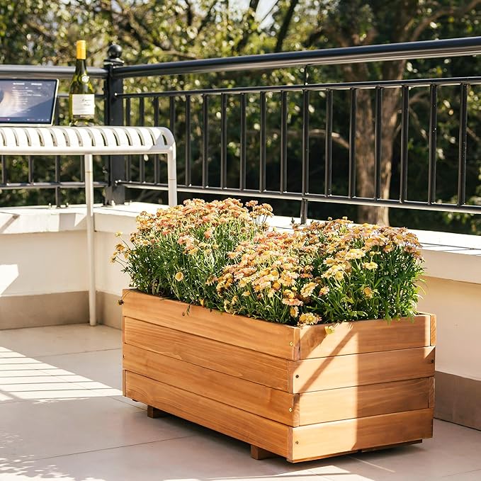 Wooden Raised Garden Bed Planter Box – Fir Wood Outdoor Vegetable, Herb & Flower Box with Drainage Holes – 31.5"x15.75"x12.6", Rot-Resistant, for Patio, Yard, Balcony