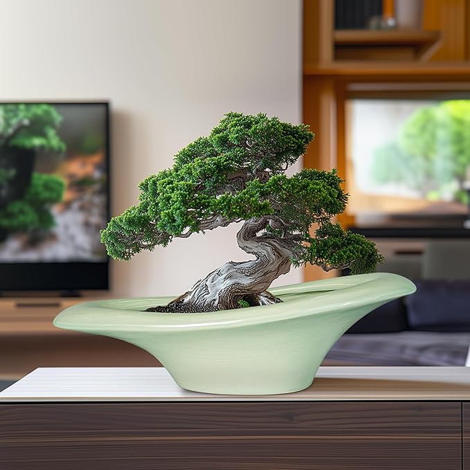 Ceramic Bonsai Pots - Large Succulent Planter 18 Inch Plant Pot Indoor Succulent Pot with Drainage Hole Outdoor Planter Bonsai Tree Pot for House Home Garden Decor Green