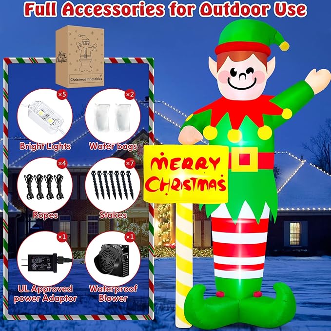 Danxilu 14 FT Giant Christmas Inflatables Elf Outdoor Decorations, Huge Elf Inflatable Built-in LED Lights Christmas Blow Up Yard Decorations Waterproof Outside Decor for Xmas Holiday Lawn
