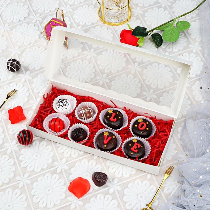 50PCS 12x5x1.5 Inch Cookie Boxes with Window Chocolate Truffle Brownie Packing Bakery Pastry Gift Boxes for Soap,Dount,Browine Cake,Treat Boxes for Party Favors Christmas
