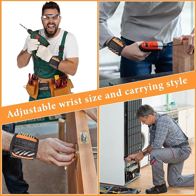 Minatee 12 Pcs Gifts for Christmas Magnetic Wristband Retractable Magnetic Pickup Tool Magnet Wrist Belt Tool Holder with 15 Magnets for Holding Screws Nails Drilling Bits for Men Dad Husband