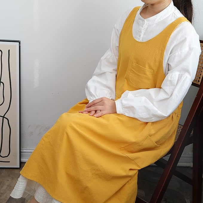 HANEE Cross Back Aprons for Women with Pockets | Japanese Style Cotton Apron | Cute Pinafore Smock for Kitchen etc (6 Colors)