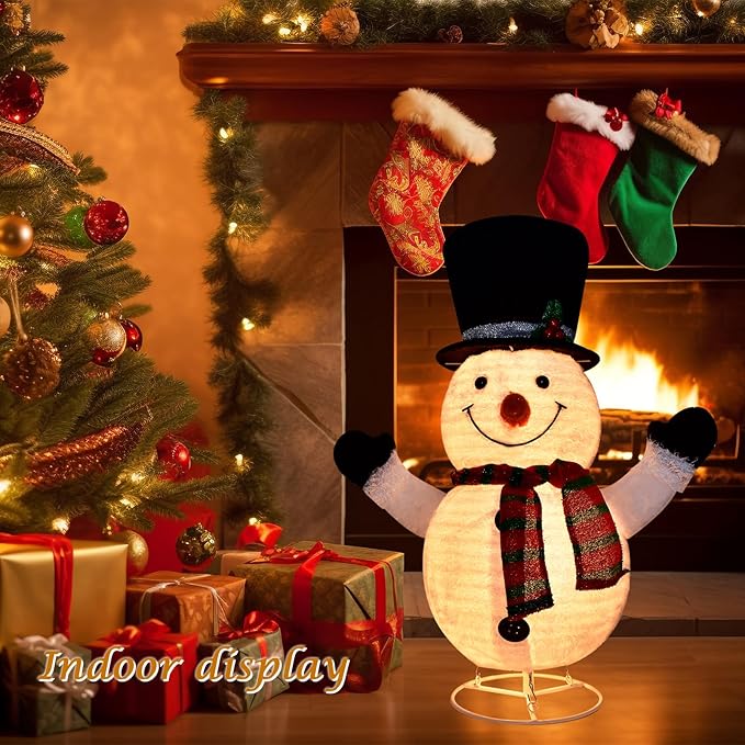 Lighted Snowman Outdoor Christmas Decorations - 28 inch Light up Snowman with LED Lights, Pre-lit Snowman with Top Hat Holiday Ornaments Yard Decor for Home, Lawn and Front Yard