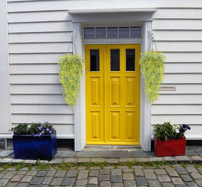 RECUTMS 4 pcs Artificial Hanging Plants Fake Hanging Plants Hanging Flowers Artificial Decor Fake Vines with Fake Flowers Indoor and Outdoor Decoration（Yellow）