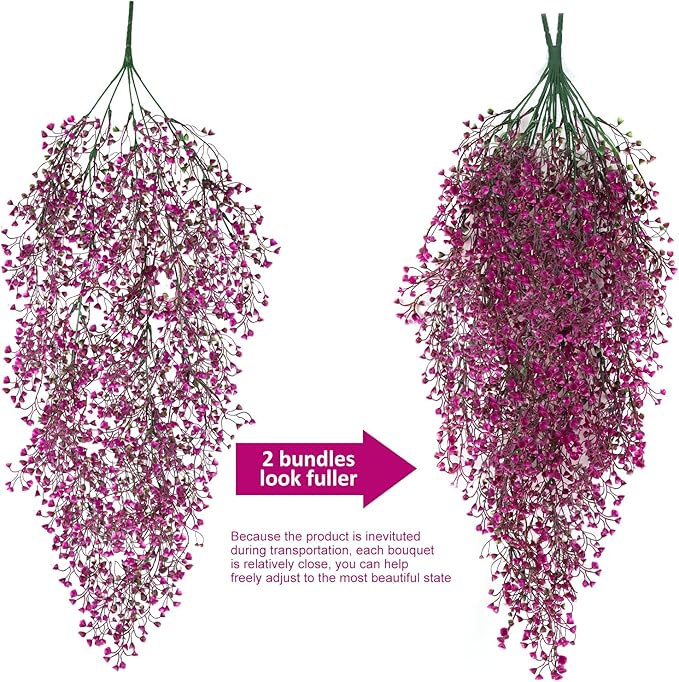 RECUTMS 4 pcs Hanging Fake Plants Flowers Artificial Decor Artificial Hanging Plants Fake Vines with Fake Flowers Fake Plants for Bedroom Aesthetic Wall Hanging Decoration（Fuchsia）