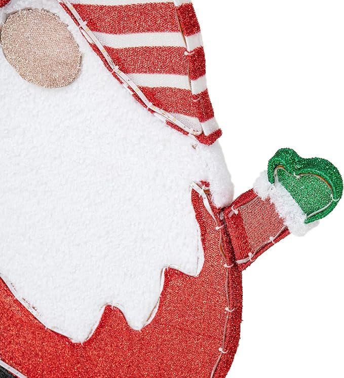 SUNJOY Large 4 FT Christmas Lighted Gnome, Eye-Catching 2D Tinsel Santa Gnome Outdoor Garden Yard Lawn Big Festive Holiday Decoration with Lights for Indoor & Outdoor