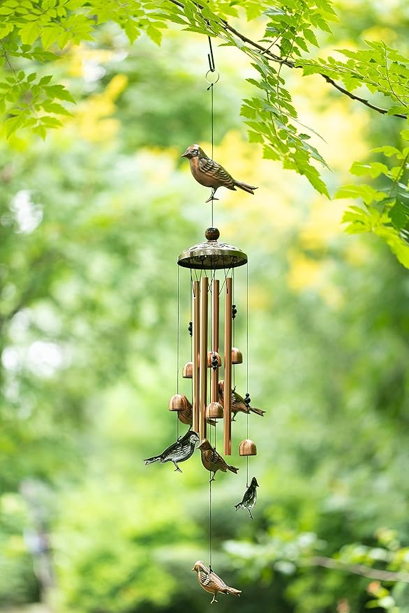 Bird Wind Chimes for Outside,33 inch Length Memorial Sparrow Wind Chime with 4 Large Aluminum Tubes & S Hook,Indoor Outdoor Decor Hanging Wind Catcher Bell for Home,Garden,Patio,Backyard,Porch