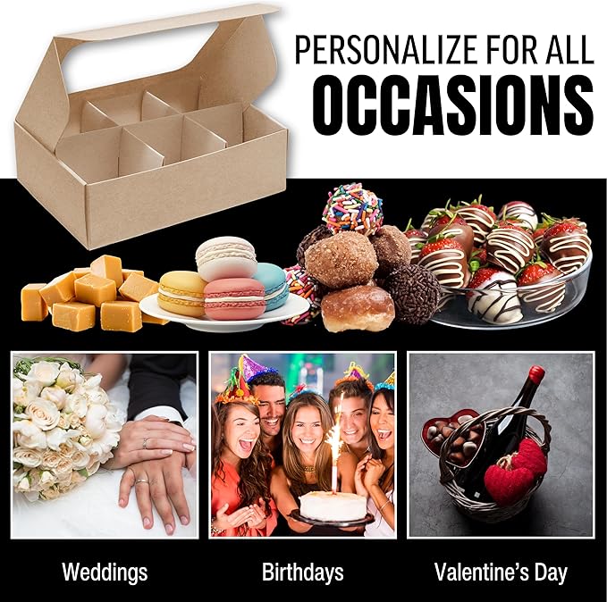 25 pcs Kraft Mini Truffle Box for 6 treats with Window and Dividers, Bakery Boxes, 5 x 3.5 x 1.57 Inches VERY SMALL Baking Boxes, Square Truffles Box Decorating Supplies for Gift Giving