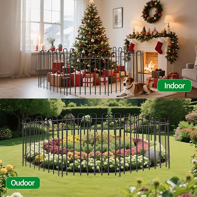 5 Panels Decorative Garden Fence, 32 in (H) x 10.8 ft (L) Metal Thick Tube No Dig Dog Fence Outdoor for Yard, Rustproof Tall Animal Barrier Fencing, Garden Edging Border for Yard, Patio