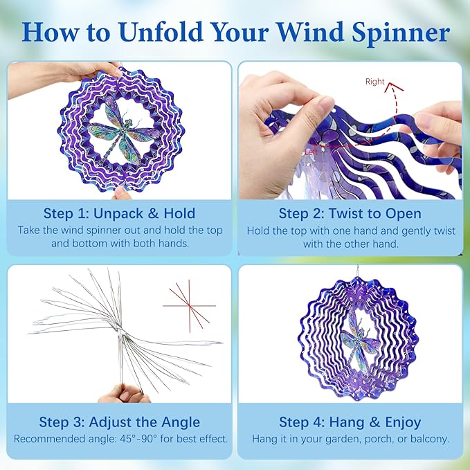 Dragonfly Wind Spinners Outdoor, Dragonfly Gifts for Women Wife Mom Grandma, Hanging Wind Sculptures Spinners, 12 inch Outdoor Indoor Hanging Ornament for Christmas