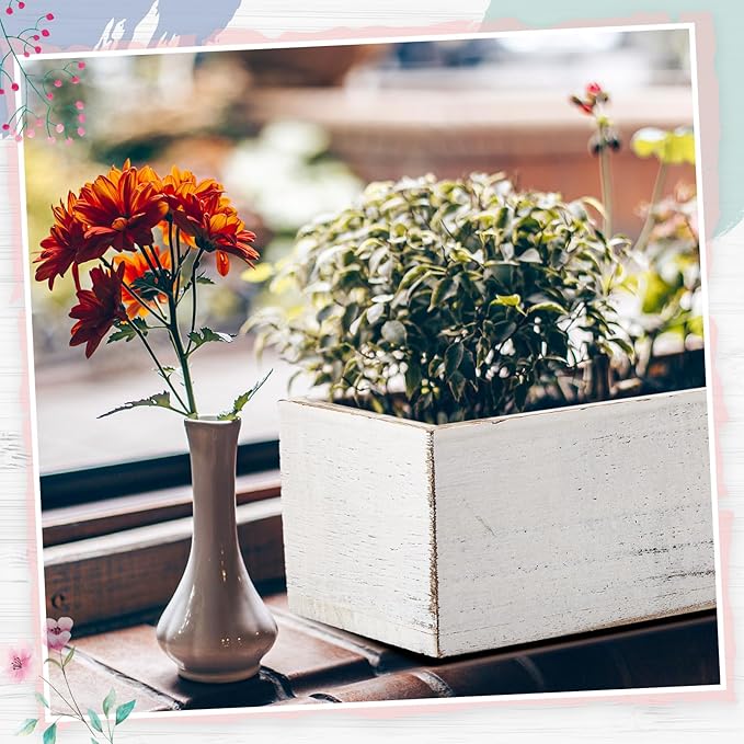 Dandat 1 Set Wood Boxes for Centerpieces 12x4 Inch Rectangle Wooden Planter Box Rustic Wooden Planters with Removable Plastic Liner Floral Foam Blocks for Christmas Wedding Home Garden Decor