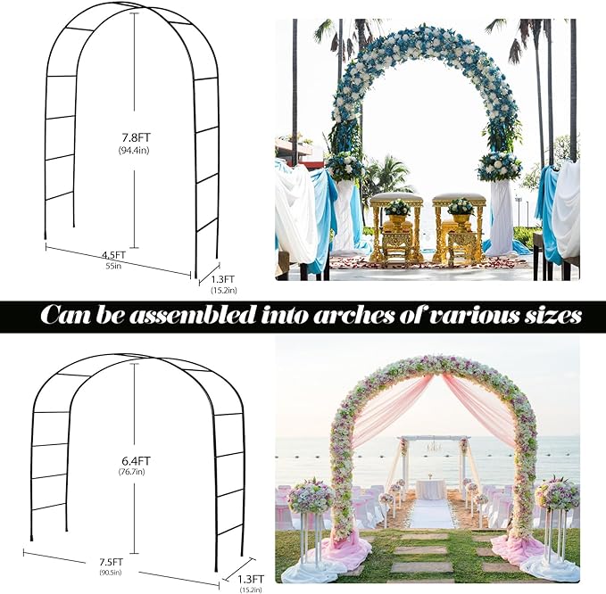 Thickened Tube Garden Arch, Wedding Arch- 4.6 * 7.8 or 6.4 * 7.5Ft, Easy to Assemble, Long Lasting and Durable, Metal Arch for Garden Arbor Trellis & Climbing Plant