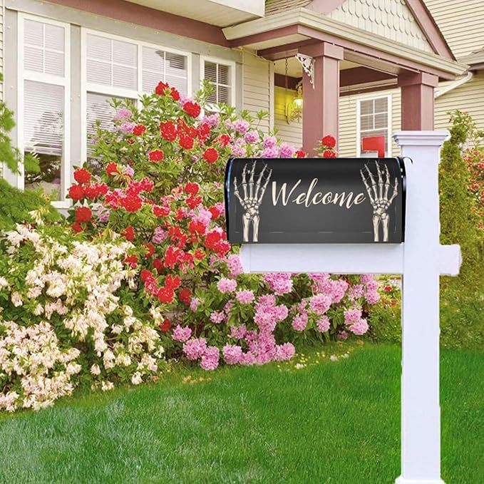 Halloween Skull Mailbox Covers Magnetic Letterbox Covers 21x18 Inch for Garden Outdoor Decoration