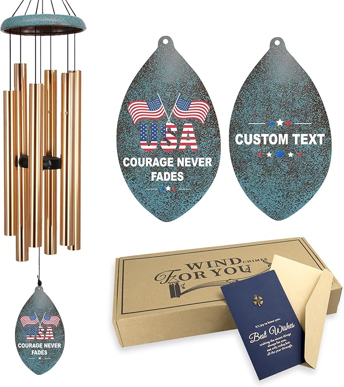 Personalized Wind Chimes Memorial Gifts for US Veteran, Custom Wind Chimes Memory Gifts for Military, Sympathy Windchime for Soldiers in Navy, Air Force, Army(Produced in USA)