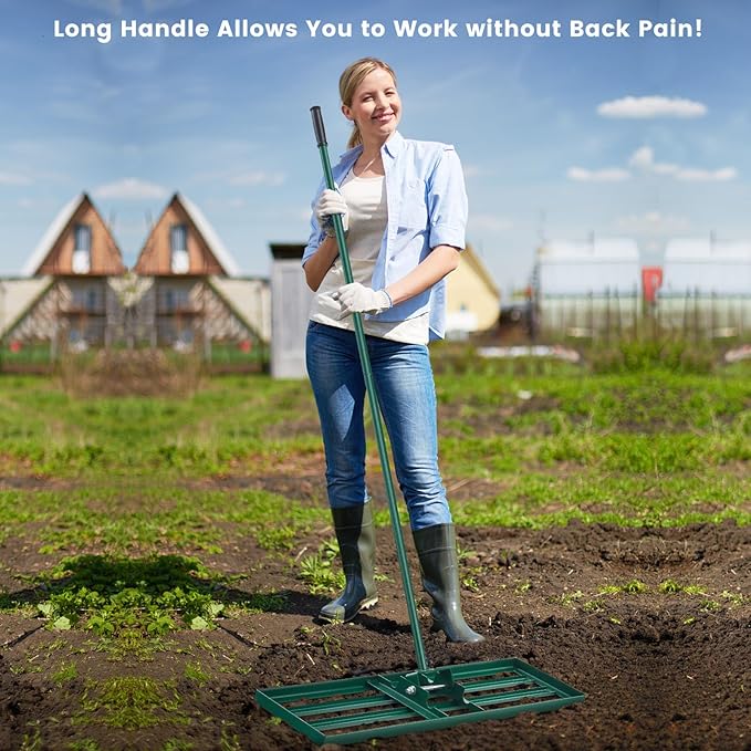 Goplus Lawn Leveling Rake, 30" x 10" Heavy Duty Level Lawn Tool w/ Ergonomic Handle for Soil, Effort-Saving Landscape Rake for Garden, Backyard, Golf Course, Farm, Pasture