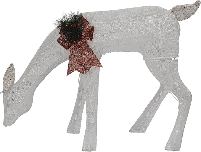 Alpine Corporation 28" H Mesh Grazing Holiday Reindeer Lawn Decoration with Cool White Lights, Christmas Decoration