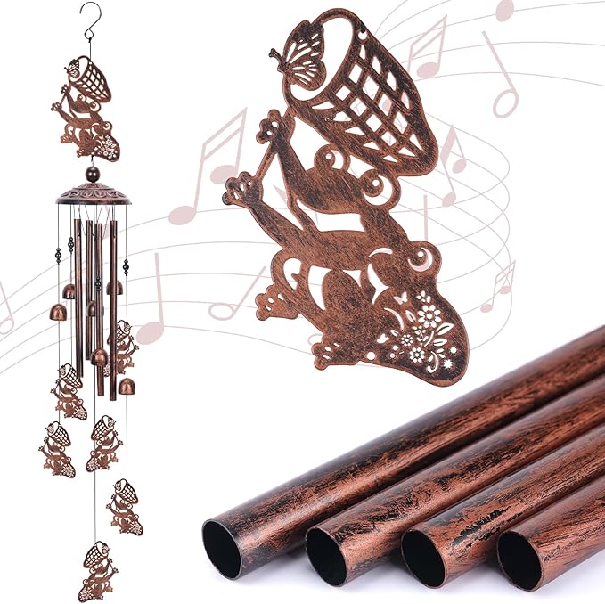 Frog Gift Wind Chimes for Outside, Outdoors Metal Windchimes with S Hook for Birthday Home Patio Porch Backyard Yard Garden Decoration, Sympathy Memorial Frog Gifts for Women Men Mom Grandma