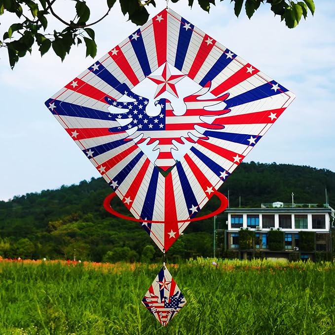 DJUAN 4th of July Decorations,13.5in Stainless Steel Eagle Flag Patriotic Wind Spinner Fourth of July Decor Outdoor,Garden Patriotic Decor Independence Day Decorations Wind Spinners for Yard,Garden
