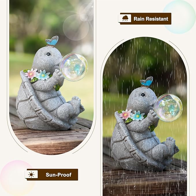 MININOVA Outdoor Garden Decorations Turtle Statues with Solar Light Resin Waterproof Figurines for Outside Yard Patio Mon Birthday Thanksgiving Day