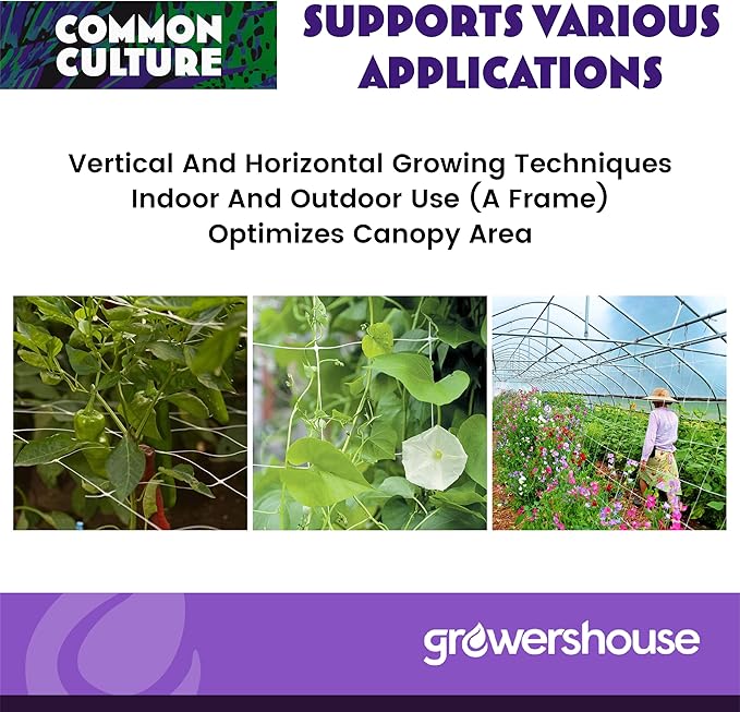COMMON CULTURE Grow Strong Plant Trellis + Trojan Scissors - 6" Square Soft Mesh Nylon Trellis Netting Bulk Roll - Heavy-Duty Garden Netting for Plants - 5' x 350' - 1 Roll