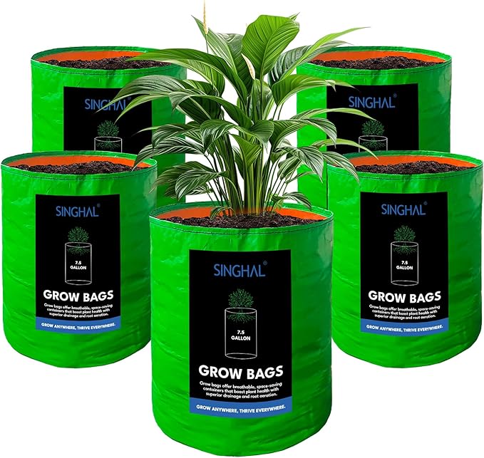5 Pack 7.5 Gallon Grow Bags Plant Pots 12x12 inch, Reusable Planter Bags,Durable Fabric Pots Plant Grow Bags for Vegetables Mushrooms, Potatoes, Breathable Woven Grow Bags