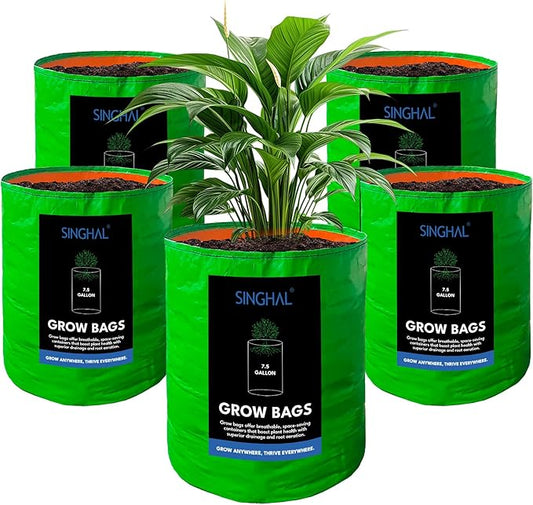 5 Pack 7.5 Gallon Grow Bags Plant Pots 12x12 inch, Reusable Planter Bags,Durable Fabric Pots Plant Grow Bags for Vegetables Mushrooms, Potatoes, Breathable Woven Grow Bags