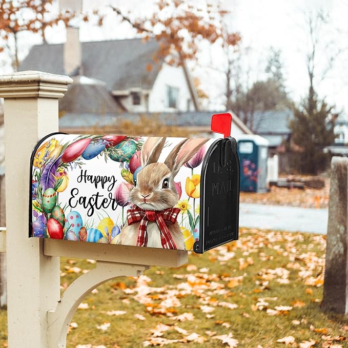 Easter Mailbox Covers Magnetic Standard Size 21 X 25.5 Inch Egg Bunny Floral Magnetic Mailbox Covers Spring Easter Mailbox Wraps Post Box Cover Decoration Outdoor Garden Home Yard Outside