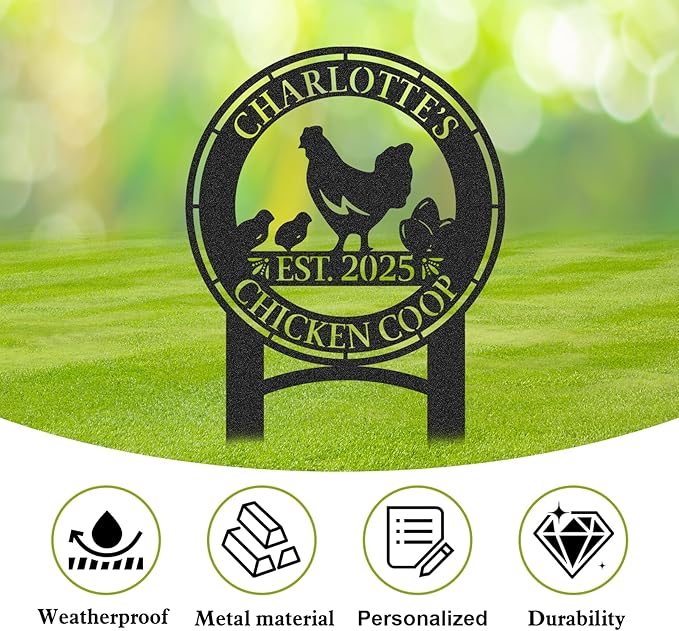 Personalized Metal Chicken Coop Sign, Custom Name Chicken Coop Signs for Outside, Decorative Garden Stakes, Metal Yard Art, Backyard Farmhouse Decor, Chicken Gifts for Women Man Color07