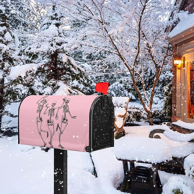 Halloween Skull Mailbox Covers Magnetic Standard Size 21x18 inch Scared Mail Box Cover Pink Mailbox Wraps for Outdoor Garden Decor