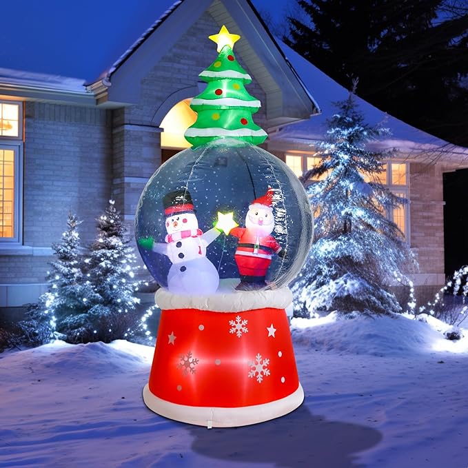 7.6 FT Christmas Inflatable Outdoor Decorations, Inflatable Snow Globe with Santa Claus and Snowman Built-in LED Lights Blow Up Yard Decorations for Holiday Indoor Outdoor Party Garden Lawn