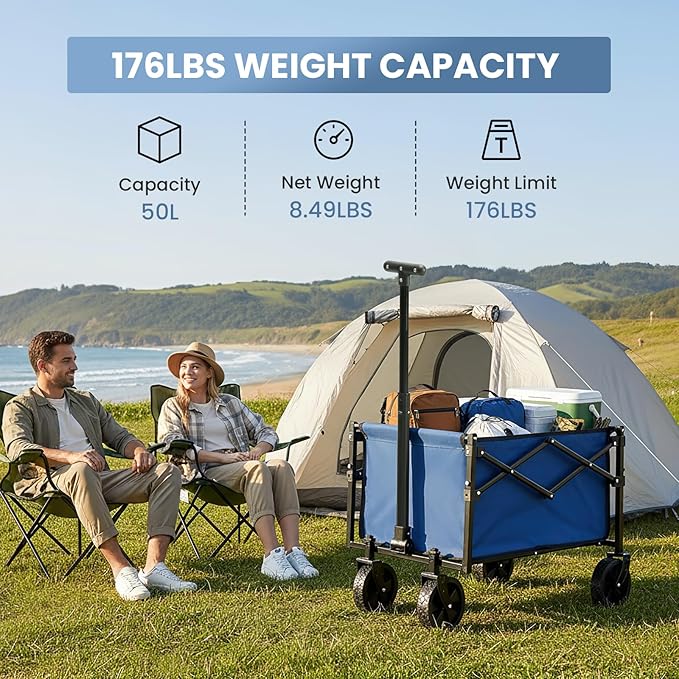 NEWBULIG Collapsible Wagon Cart with Wheels Foldable - Folding Utility Heavy Duty Wagons Carts for Grocery Sports Garden Shopping Camping Wheelbarrows