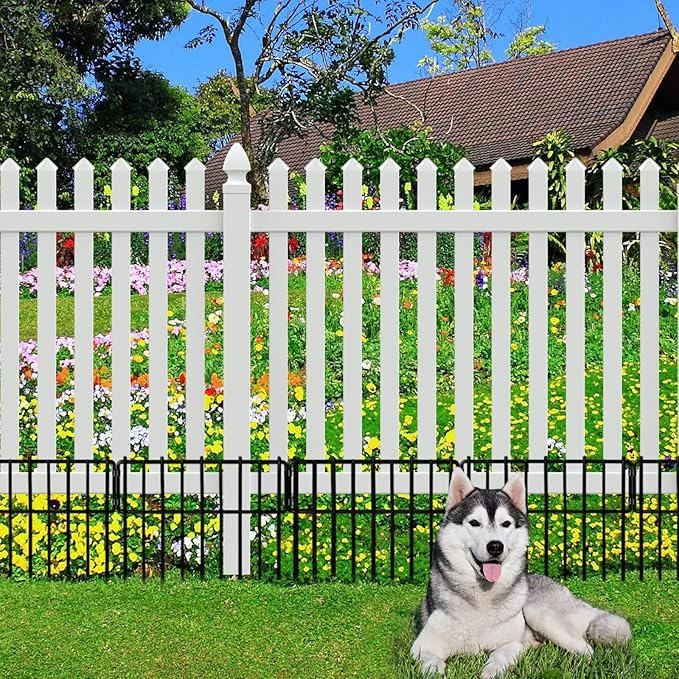 10 Pack Animal Barrier, No Dig Decorative Fence, 17in(H) x10ft(L) Rustproof Metal Small Garden Fence Border for Dogs Rabbits, Bottom Blocker for Outdoor Yard Patio