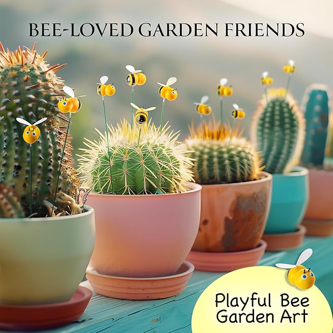 Handmade Bee Garden Stakes Set of 5 - Decorative Bumblebee Outdoor & Indoor Plant Decor - Nature Lover Gift Idea by Air Aquarium Kushner