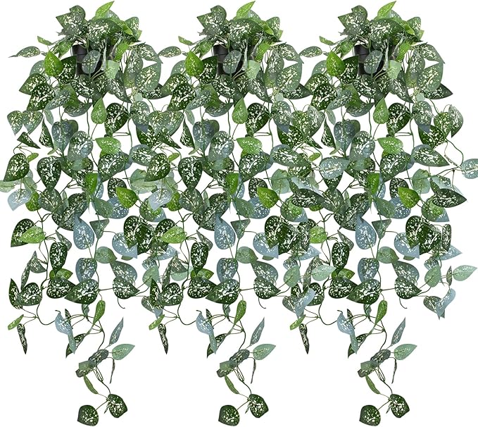 LOYWREE Fake Hanging Plant with Pot, Artificial Potted Fern Plant, 28.7-in Long Faux Hanging Vine Plant for Shelf Home Office Indoor Outdoor Garden Greenery Decor (Black Pot)