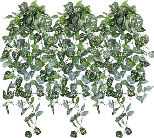 LOYWREE Fake Hanging Plant with Pot, Artificial Potted Fern Plant, 28.7-in Long Faux Hanging Vine Plant for Shelf Home Office Indoor Outdoor Garden Greenery Decor (Black Pot)