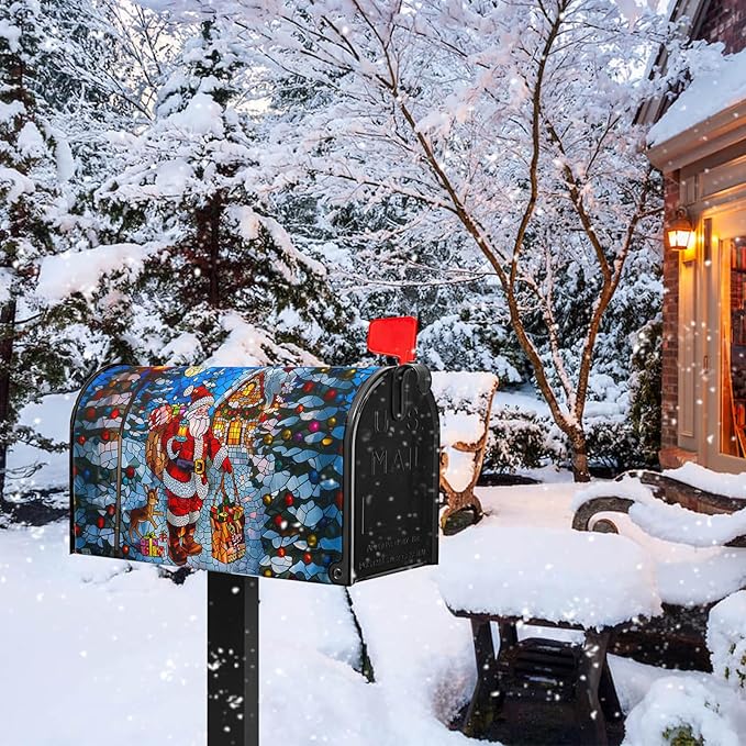 Father Christmas Mailbox Covers Magnetic Merry Christmas Mail Box Cover Santa Claus Mailbox Wraps Magnetic Standard Size 21x18 inch for Outside Garden Yard