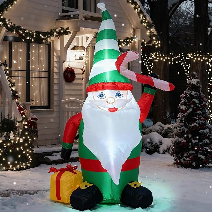 TRMESIA 4FT Inflatable Christmas Gnome Indoor Outdoor Decoration,with LED Lights Garden Yard Lawn Ornament Perfect for Xmas Blow up Decor, Christmas Themed Inflatable Decorations