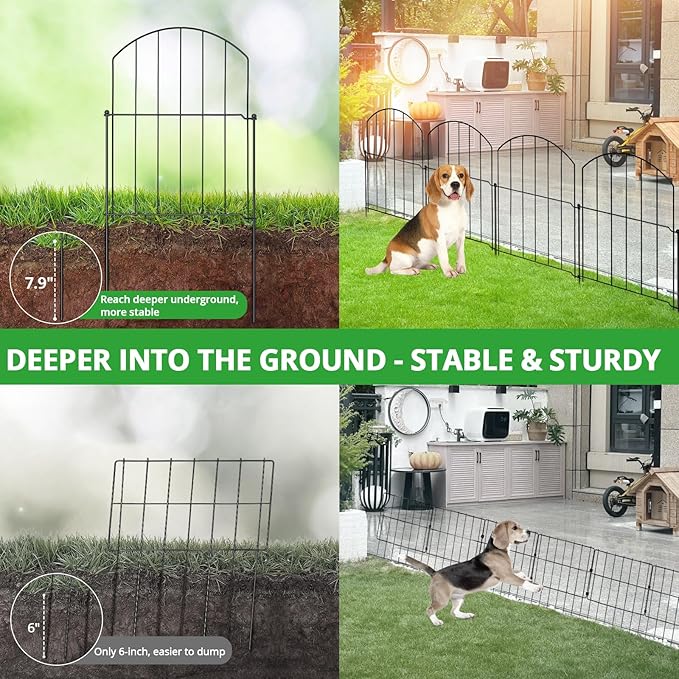 GOTGELIF Decorative Garden Fence 25 Panels, 17''(H) x26.7FT(L) Arched No Dig Animal Barrier with 26 Rustproof Stakes - Metal Dog Fence for Small Pets, Yard & Patio Border, Easy Install & Sturdy Design