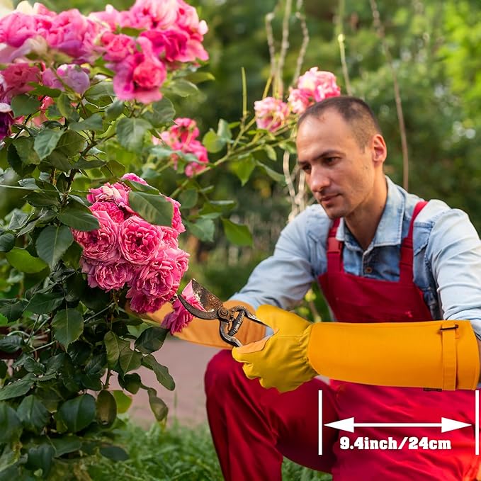 Long-Gardening-Gloves for Women/Men - Thorn Proof Rose Pruning Gloves Heavy Duty Gauntlet, Best Garden Gifts for Gardener-M
