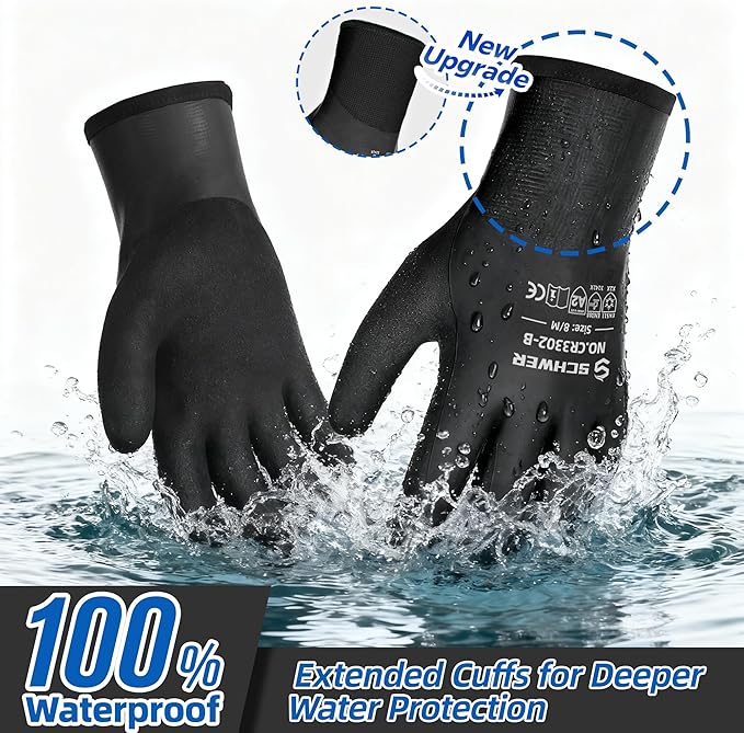 Schwer Waterproof Winter Work Gloves, ANSI A2 Cut Resistant Freezer Gloves for Outdoor Cold Weather Keep Hands Warm, Thermal Insulated Gloves for Shoveling Snow, Ice Fishing, Super Grip, M